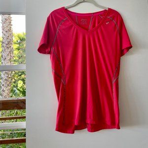 Asics Hot Pink V-Neck, Short-Sleeve Top, Size XL‎